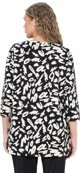 Ulla Popken Scribble Print Square Neck 3/4 Sleeve Tee Black - Koszulki z nadrukiem dla kobiet - 
