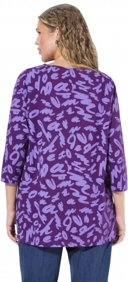 Ulla Popken Scribble Print Square Neck 3/4 Sleeve Tee Violet - Koszulki z nadrukiem dla kobiet - 