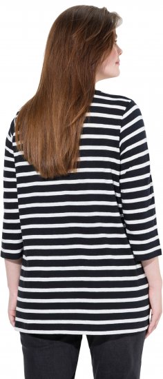 Ulla Popken Striped 3/4 Sleeve A-Line Tee Black - T-shirty - 