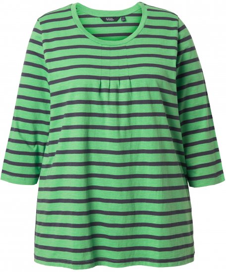 Ulla Popken Striped 3/4 Sleeve A-Line Tee Apple Green - T-shirty - 