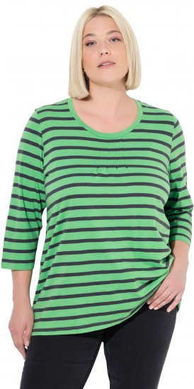 Ulla Popken Striped 3/4 Sleeve A-Line Tee Apple Green - T-shirty - 