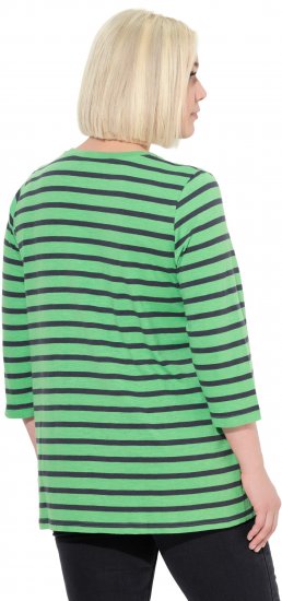 Ulla Popken Striped 3/4 Sleeve A-Line Tee Apple Green - T-shirty - 