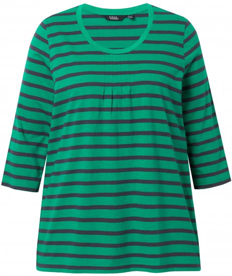 Ulla Popken Striped 3/4 Sleeve A-Line Tee Moss Green - T-shirty - 
