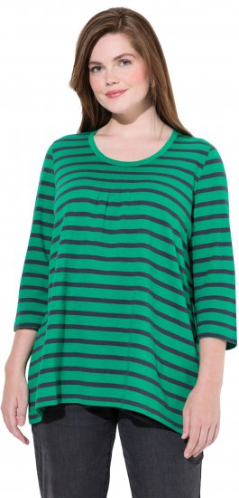 Ulla Popken Striped 3/4 Sleeve A-Line Tee Moss Green - T-shirty - 
