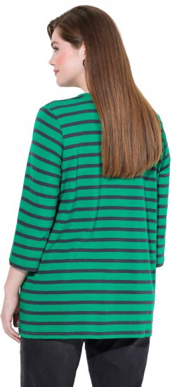Ulla Popken Striped 3/4 Sleeve A-Line Tee Moss Green - T-shirty - 