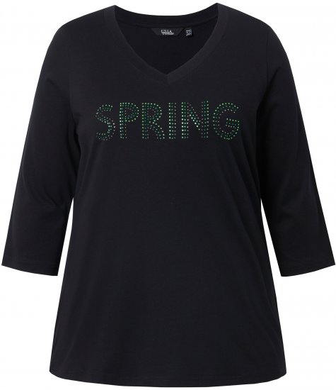 Ulla Popken SPRING Studded 3/4 Sleeve Tee Black - T-shirty - 