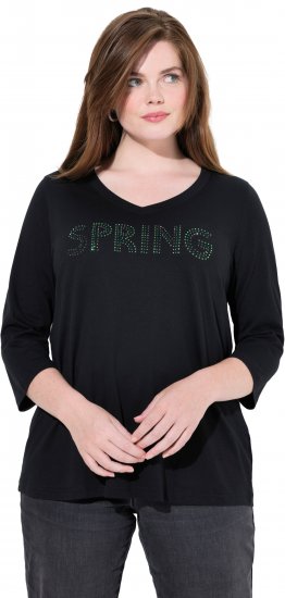 Ulla Popken SPRING Studded 3/4 Sleeve Tee Black - T-shirty - 