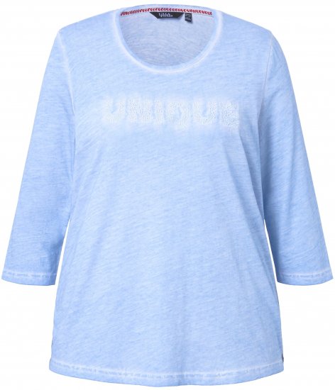 Ulla Popken UNIQUE Embroidered 3/4 Sleeve Tee Light Blue - T-shirty - 