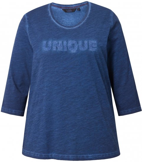 Ulla Popken UNIQUE Embroidered 3/4 Sleeve Tee Ink Blue - T-shirty - 