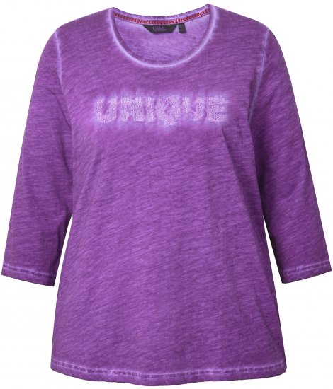 Ulla Popken UNIQUE Embroidered 3/4 Sleeve Tee Purple - T-shirty - 