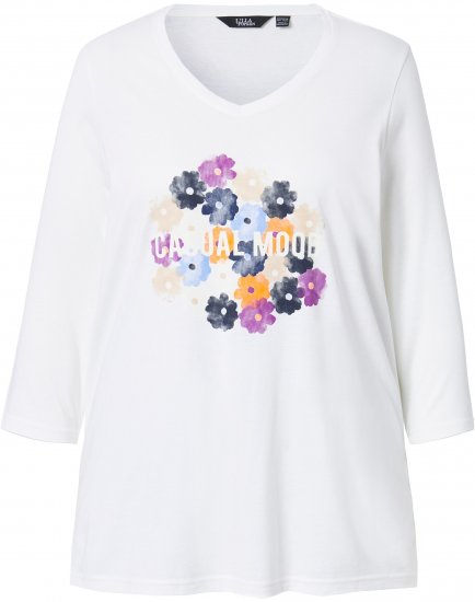 Ulla Popken Casual Mood Floral V-Neck Tee Off-White - T-shirty - 