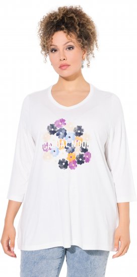 Ulla Popken Casual Mood Floral V-Neck Tee Off-White - T-shirty - 