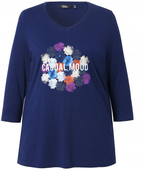 Ulla Popken Casual Mood Floral V-Neck Tee Navy - T-shirty - 