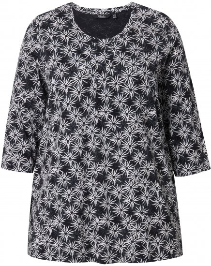 Ulla Popken Graphic Flower A-Line 3/4 Sleeve Tee Black - T-shirty - 
