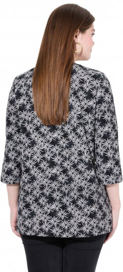 Ulla Popken Graphic Flower A-Line 3/4 Sleeve Tee Black - T-shirty - 