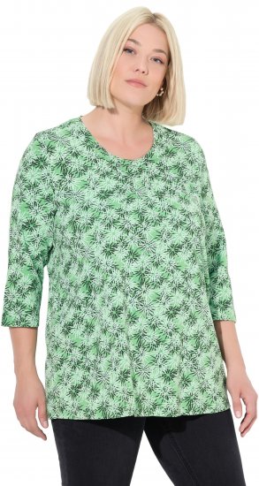 Ulla Popken Graphic Flower A-Line 3/4 Sleeve Tee Apple Green - T-shirty - 