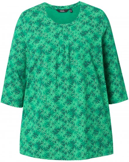 Ulla Popken Graphic Flower A-Line 3/4 Sleeve Tee Moss Green - T-shirty - 
