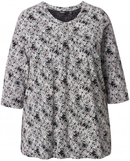 Ulla Popken Graphic Flower A-Line 3/4 Sleeve Tee Soft Light Blue - T-shirty - 