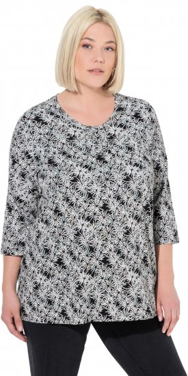 Ulla Popken Graphic Flower A-Line 3/4 Sleeve Tee Soft Light Blue - T-shirty - 