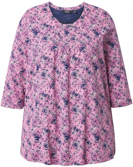 Ulla Popken Graphic Flower A-Line 3/4 Sleeve Tee Pink - T-shirty - 