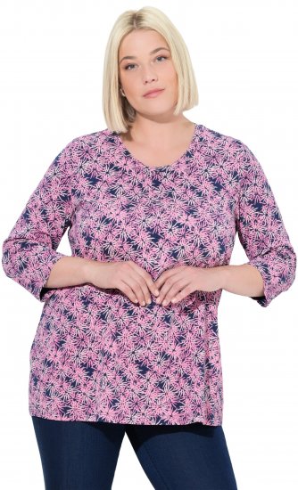 Ulla Popken Graphic Flower A-Line 3/4 Sleeve Tee Pink - T-shirty - 