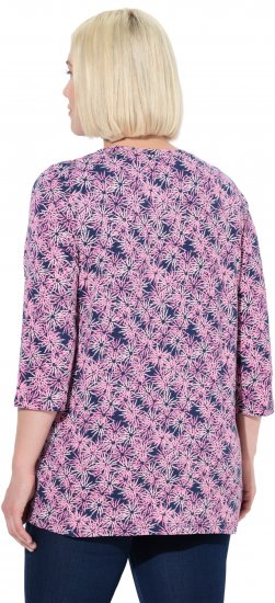 Ulla Popken Graphic Flower A-Line 3/4 Sleeve Tee Pink - T-shirty - 