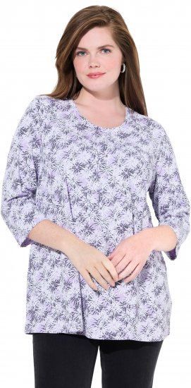 Ulla Popken Graphic Flower A-Line 3/4 Sleeve Tee Lavender - T-shirty - 