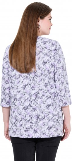 Ulla Popken Graphic Flower A-Line 3/4 Sleeve Tee Lavender - T-shirty - 