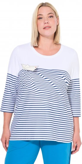 Ulla Popken Paper Boat Print 3/4 Sleeve Tee Snow White - Koszulki z nadrukiem dla kobiet - 