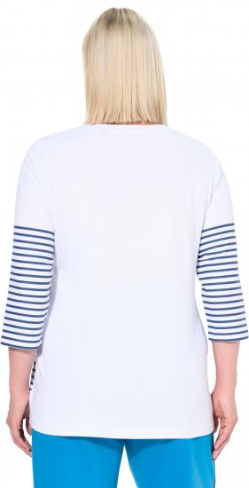 Ulla Popken Paper Boat Print 3/4 Sleeve Tee Snow White - Koszulki z nadrukiem dla kobiet - 