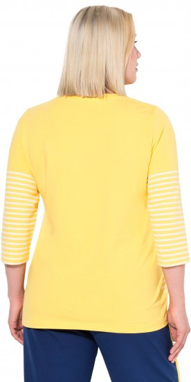 Ulla Popken Paper Boat Print 3/4 Sleeve Tee Sun Yellow - Koszulki z nadrukiem dla kobiet - 