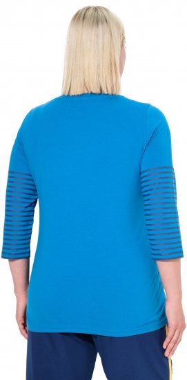 Ulla Popken Paper Boat Print 3/4 Sleeve Tee Pacific Blue - Koszulki z nadrukiem dla kobiet - 