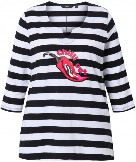 Ulla Popken Chilli Pepper Sequined 3/4 Sleeve Graphic Tee Black - T-shirty - 