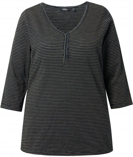 Ulla Popken Glitter Stripe 3/4 Sleeve Tee Anthracite - Koszulki z nadrukiem dla kobiet - 