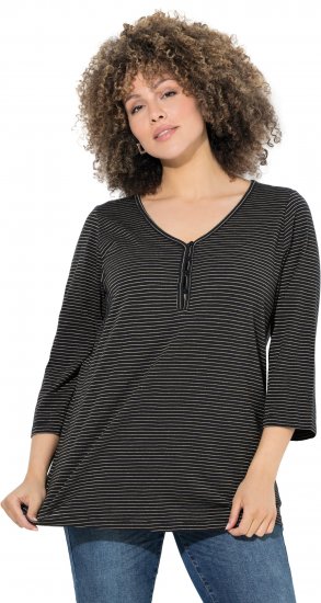 Ulla Popken Glitter Stripe 3/4 Sleeve Tee Anthracite - Koszulki z nadrukiem dla kobiet - 