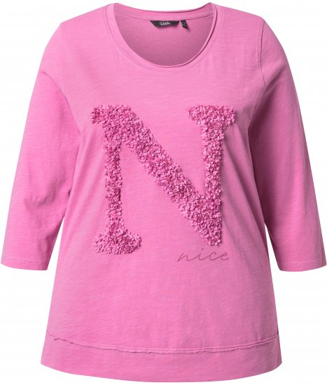 Ulla Popken Textured Lettering 3/4 Sleeve Tee Pink - Koszulki z nadrukiem dla kobiet - 