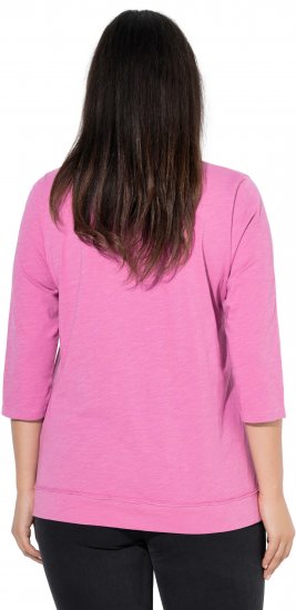 Ulla Popken Textured Lettering 3/4 Sleeve Tee Pink - Koszulki z nadrukiem dla kobiet - 