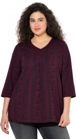 Ulla Popken Mixed Pattern Stripe 3/4 Sleeve Tee Black - T-shirty - 