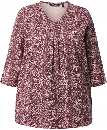 Ulla Popken Mixed Pattern Stripe 3/4 Sleeve Tee Dark Cherry Red - T-shirty - 