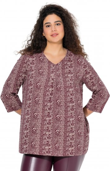 Ulla Popken Mixed Pattern Stripe 3/4 Sleeve Tee Dark Cherry Red - T-shirty - 