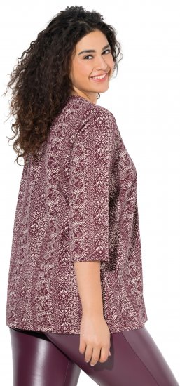 Ulla Popken Mixed Pattern Stripe 3/4 Sleeve Tee Dark Cherry Red - T-shirty - 