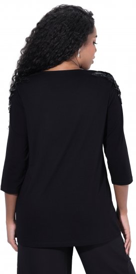 Ulla Popken Flower Epaulet 3/4 Sleeve Top Black - Koszulki z nadrukiem dla kobiet - 