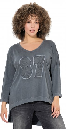 Ulla Popken 87 Applique Oversized Long Sleeve Tee Graphite Grey - T-shirty - 