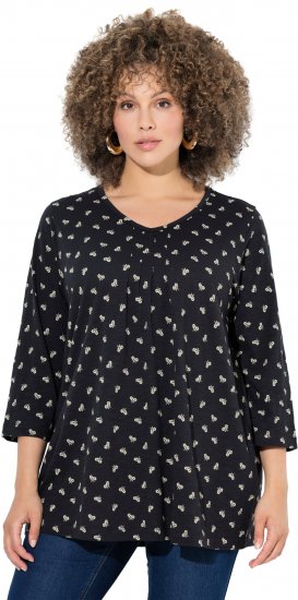 Ulla Popken Flower Print 3/4 Sleeve Tee Black - T-shirty - 