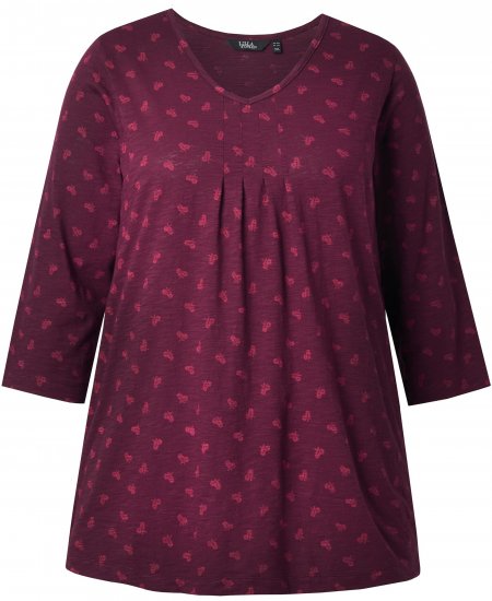 Ulla Popken Flower Print 3/4 Sleeve Tee Dark Ruby - T-shirty - 