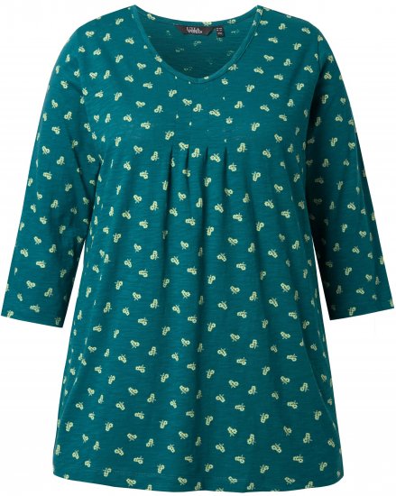 Ulla Popken Flower Print 3/4 Sleeve Tee Teal Green - T-shirty - 