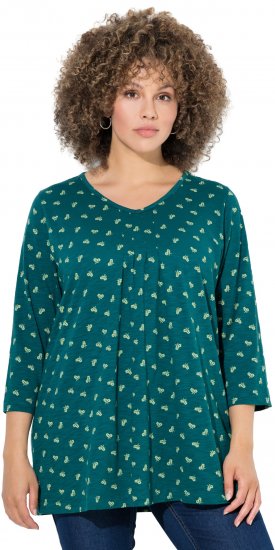Ulla Popken Flower Print 3/4 Sleeve Tee Teal Green - T-shirty - 