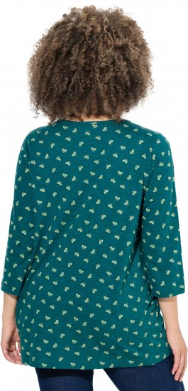 Ulla Popken Flower Print 3/4 Sleeve Tee Teal Green - T-shirty - 
