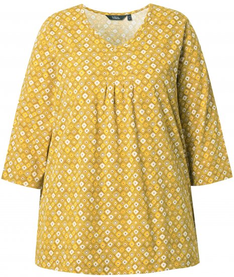 Ulla Popken Graphic Print Pleated 3/4 Sleeve Tee Mocha Brown - T-shirty - 