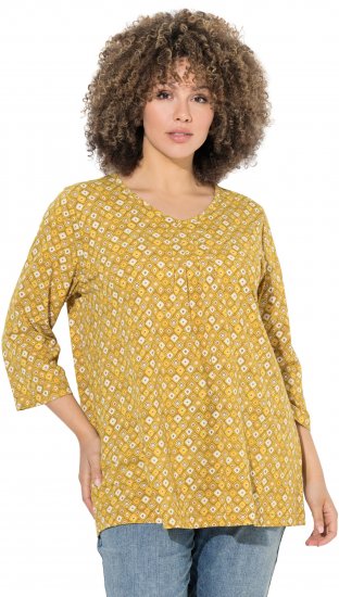 Ulla Popken Graphic Print Pleated 3/4 Sleeve Tee Mocha Brown - T-shirty - 